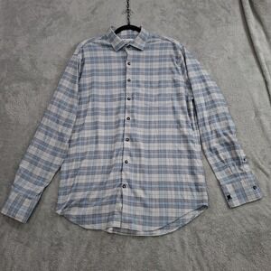 Peter Millar Flannel Shirt Mens Large Button Up Plaid Crown Top Hat Cotton Blue